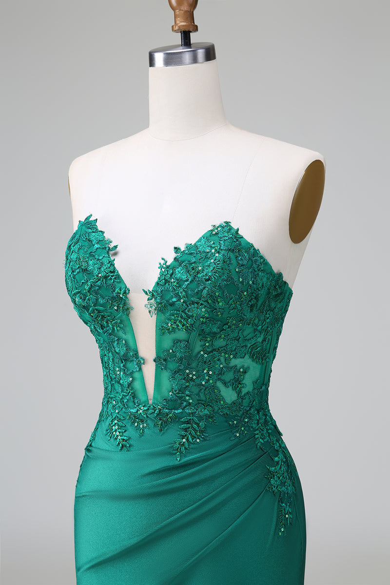 Load image into Gallery viewer, Glitter Dark Green Beaded Tight Appliques Short Prom Dress