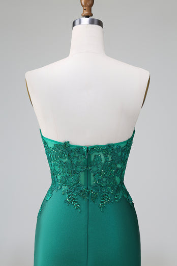 Glitter Dark Green Beaded Tight Appliques Short Prom Dress