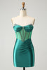 Load image into Gallery viewer, Glitter Dark Green Beaded Corset Satin Short Prom Dress