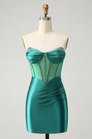 Load image into Gallery viewer, Glitter Dark Green Beaded Corset Satin Short Prom Dress