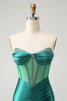 Load image into Gallery viewer, Glitter Dark Green Beaded Corset Satin Short Prom Dress