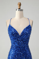 Load image into Gallery viewer, Sparkly Royal Blue Bodycon Lace Up Short Sequins Prom Dress