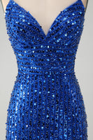Load image into Gallery viewer, Sparkly Royal Blue Bodycon Lace Up Short Sequins Prom Dress
