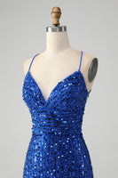 Load image into Gallery viewer, Sparkly Royal Blue Bodycon Lace Up Short Sequins Prom Dress