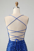 Load image into Gallery viewer, Sparkly Royal Blue Bodycon Lace Up Short Sequins Prom Dress