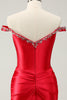 Load image into Gallery viewer, Glitter Red Tight Off-the-Shoulder Beaded Short Prom Dress