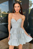 Load image into Gallery viewer, Glitter Grey A-Line Beaded Sweetheart Tiered Short Prom Dress