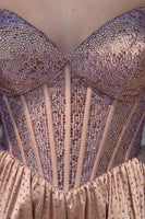 Load image into Gallery viewer, Sparkly Blue A-Line Beaded Spaghetti Straps Corset Short Prom Dress