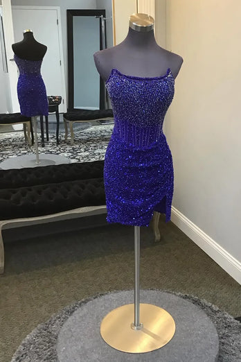 Sparkly Golden Strapless Tight Corset Rhinestones Short Prom Dress