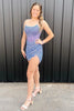 Load image into Gallery viewer, Women Sparkly Blue Tight Short Prom Dress Strapless Beaded Corset Sequins Birthday Party Dress