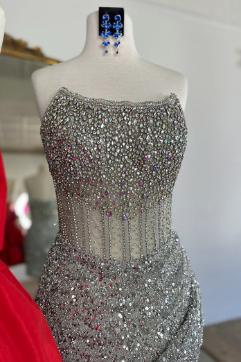 Sparkly Golden Strapless Tight Corset Rhinestones Short Prom Dress