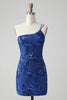 Load image into Gallery viewer, Glitter Pink Tight One Shoulder Sequined Short Prom Dress