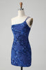Load image into Gallery viewer, Glitter Pink Tight One Shoulder Sequined Short Prom Dress