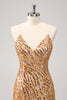 Load image into Gallery viewer, Glitter Hot Pink Sequined Tight V Neck Short Prom Dress with Tassels