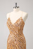 Load image into Gallery viewer, Glitter Hot Pink Sequined Tight V Neck Short Prom Dress with Tassels