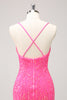 Load image into Gallery viewer, Glitter Hot Pink Sequined Tight V Neck Short Prom Dress with Tassels