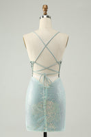 Load image into Gallery viewer, Glitter Dusty Green Tight Sequins V Neck Short Prom Dress