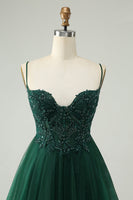 Load image into Gallery viewer, Glitter Dark Green A-Line Beaded Appliques Tulle Short Prom Dress