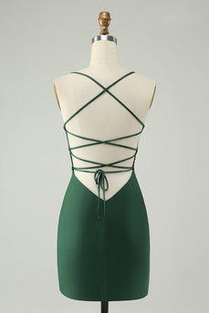 Glitter Dark Green Tight V Neck Beaded Party Dress