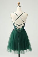 Load image into Gallery viewer, Glitter Dark Green A-Line Sequined Appliques V Neck Party Dress