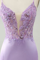 Load image into Gallery viewer, Glitter Purple V Neck Tight Sequined Appliques Short Prom Dress