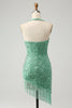 Load image into Gallery viewer, Glitter Fuchsia Sequins Halter Tight Short Prom Dress with Tassels