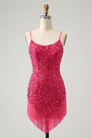 Load image into Gallery viewer, Glitter Sage Tight Scoop Short Prom Dress with Tassels