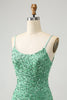 Load image into Gallery viewer, Fuchsia Sequins Spaghetti Straps Party Dress with Tassels