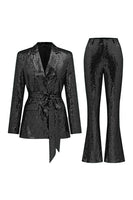 Load image into Gallery viewer, Sparkly Green Sequins Notched Lapel Women Suits with Belt