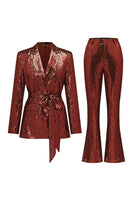 Load image into Gallery viewer, Sparkly Green Sequins Notched Lapel Women Suits with Belt