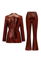 Load image into Gallery viewer, Sparkly Green Sequins Notched Lapel Women Suits with Belt