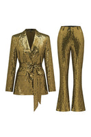 Load image into Gallery viewer, Sparkly Green Sequins Notched Lapel Women Suits with Belt
