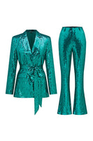 Load image into Gallery viewer, Sparkly Green Sequins Notched Lapel Women Suits with Belt