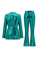 Load image into Gallery viewer, Sparkly Green Sequins Notched Lapel Women Suits with Belt