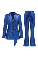 Load image into Gallery viewer, Sparkly Green Sequins Notched Lapel Women Suits with Belt