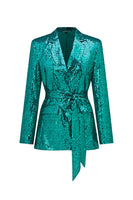 Load image into Gallery viewer, Sparkly Green Sequins Notched Lapel Women Suits with Belt