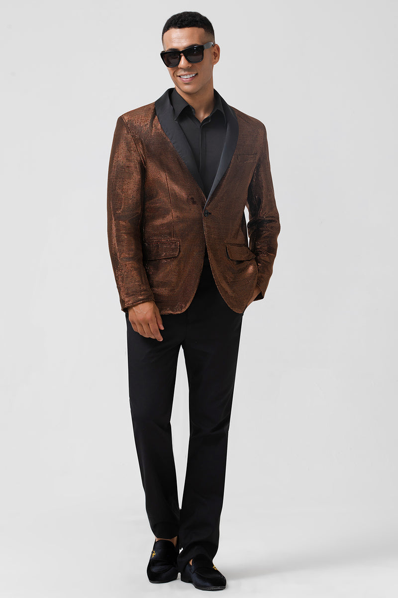 Load image into Gallery viewer, Brown Shawl Lapel One Button Men&#39;s Prom Blazer