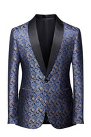 Load image into Gallery viewer, Navy Shawl Lapel One Button Embroidery Men&#39;s Party Blazer