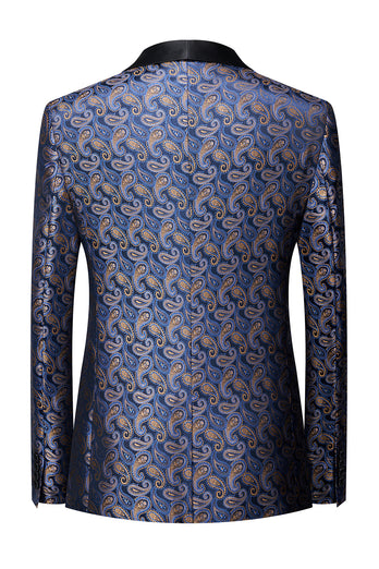 Navy Shawl Lapel One Button Embroidery Men's Party Blazer