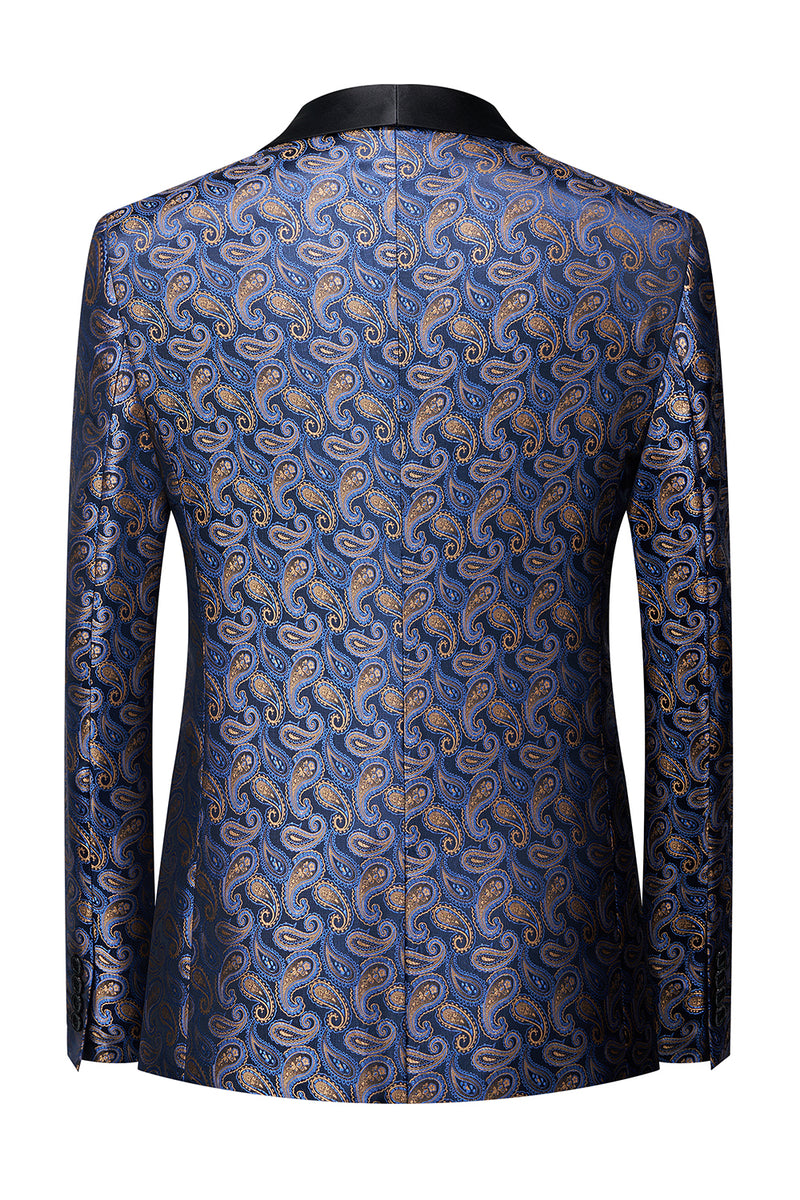 Load image into Gallery viewer, Navy Shawl Lapel One Button Embroidery Men&#39;s Party Blazer