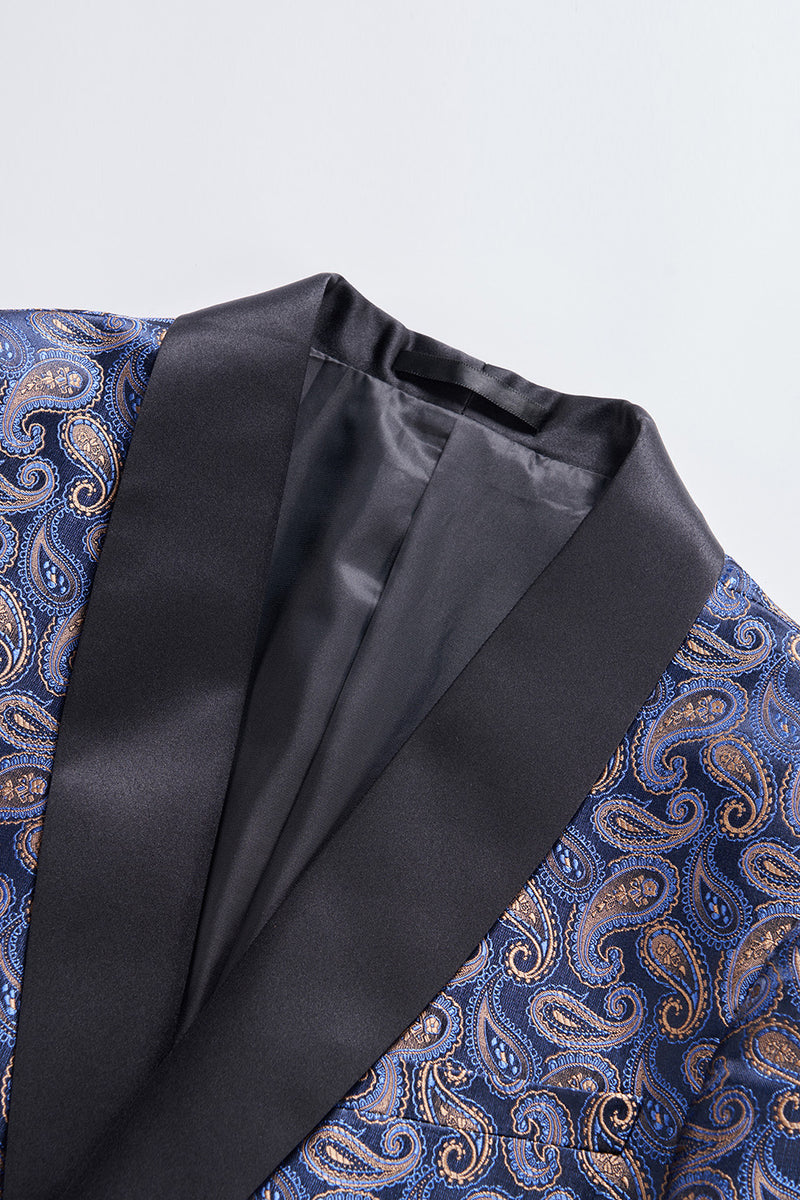 Load image into Gallery viewer, Navy Shawl Lapel One Button Embroidery Men&#39;s Party Blazer