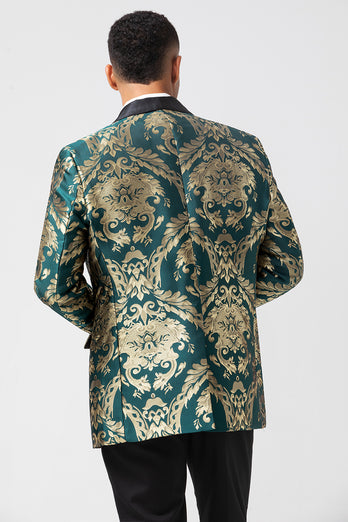 Dark Green Shawl Lapel Jacquard One Button Men's Prom Blazer