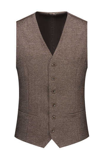 Brown 3 Piece Tweed Notched Lapel Men's Prom Suits