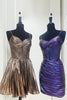 Load image into Gallery viewer, Metallic Spaghetti Straps Corset Ruched Short Prom Dress