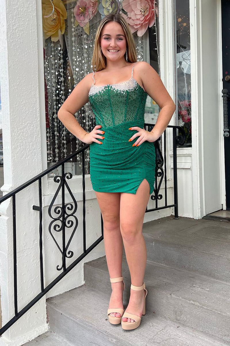 Load image into Gallery viewer, Sparkly Black Beaded Tight Spaghetti Straps Short Prom Dress