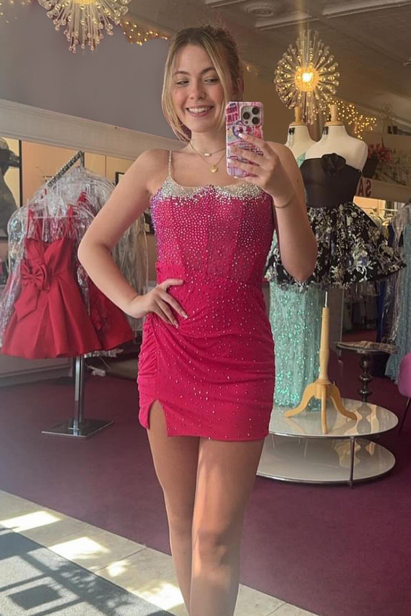 Load image into Gallery viewer, Sparkly Black Beaded Tight Spaghetti Straps Short Prom Dress