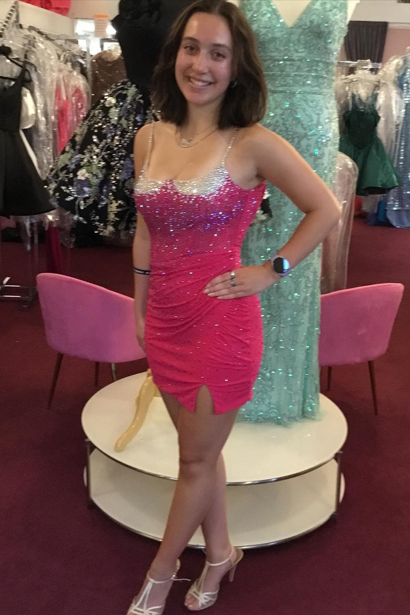 Load image into Gallery viewer, Sparkly Black Beaded Tight Spaghetti Straps Short Prom Dress