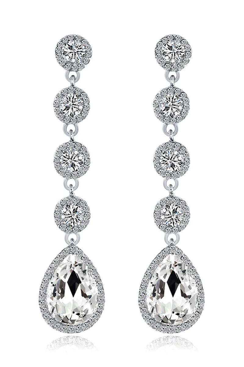 Load image into Gallery viewer, Bridal White Crystal Wedding Earrings
