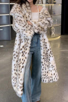 Load image into Gallery viewer, Women Leopard Print Open Front Long Shaggy Shearling Coat