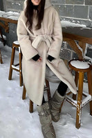 Load image into Gallery viewer, Grey Beige Long Shearling Fur with Belt Women&#39;s Coat